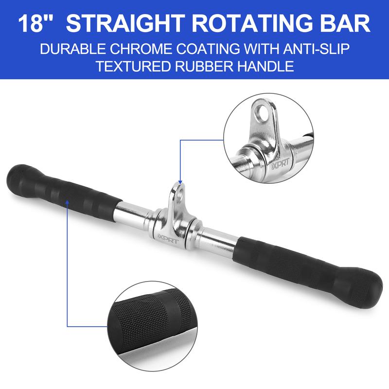 XPRT Cable Machine Accessories - Straight Rotating Bar - Cable Machine Accessories for Home Gym - Made of Heavy Duty Solid Steel