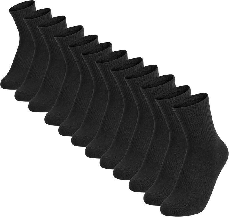 12 Packs Crew Socks for Womens and Men Cushioned Long Socks Cotton Athletic Socks for Hiking Running(6 Pairs)