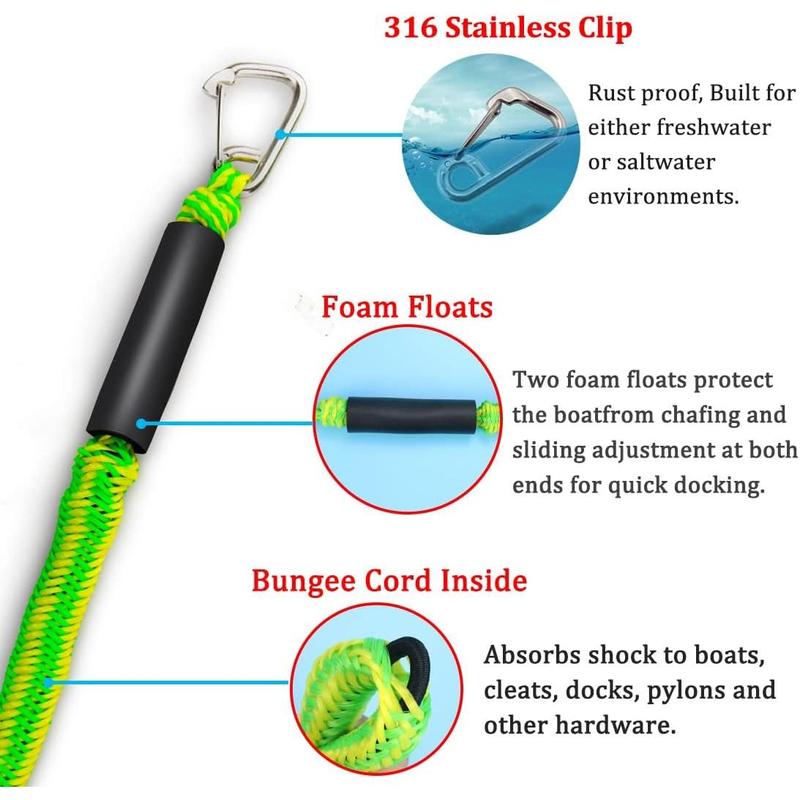 The Boat Bungee Dock Lines, Jet Ski Accessories, Quick and Easy Dock Rope for PWC Jet Ski Seadoo WaveRunner Pontoon Boat Bass Boat