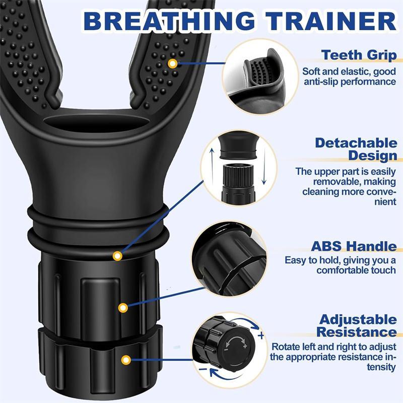 Portable Breathing Trainer,Adjustable Resistance Respiratory Muscle Trainer,Improve Endurance for Adults Fitness,Black 2 1