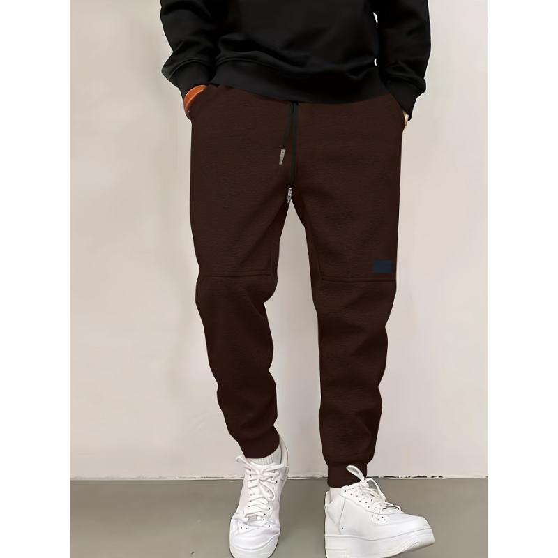 Men's Solid Fleece Joggers For Sports Outdoor, Trendy Stylish Trousers