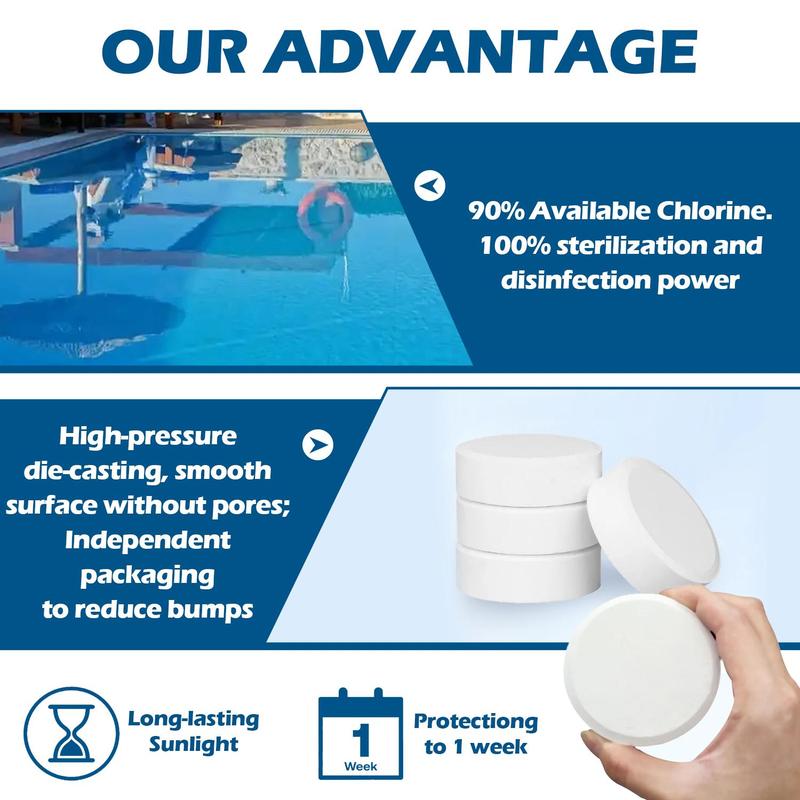 1 Inch Swimming Pool Chlorine Tablets 2 LB ， Slow-Dissolving Long-Lasting Stabilized Chlorine Tabs for Swimming Pool Hot Tub SPA，90% Available Chlorine