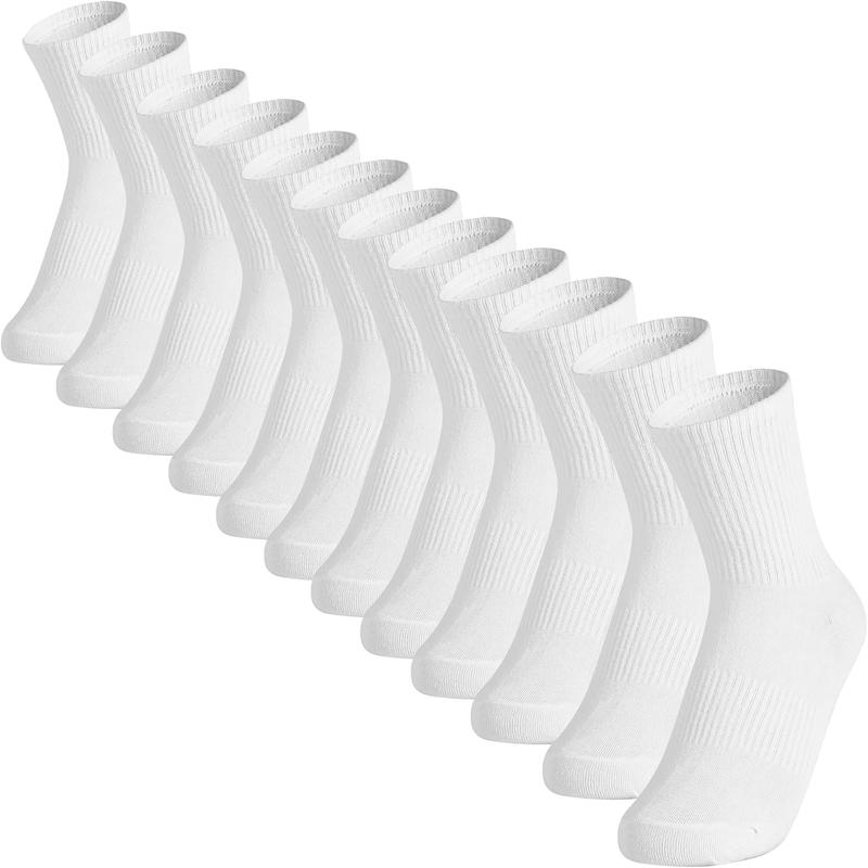 12 Packs Crew Socks for Womens and Men Cushioned Long Socks Cotton Athletic Socks for Hiking Running(6 Pairs)