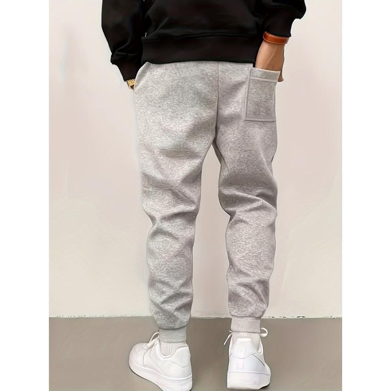 Men's Solid Fleece Joggers For Sports Outdoor, Trendy Stylish Trousers