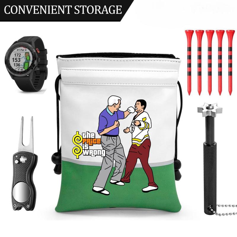 Funny Golf Accessories Pouch, Cartoon Golfers Pattern Drawstring Golf Tee Pouch, Portable Golf Ball Handbag, Golf Accessories Storage Bag, Gift for Golf Dad & Mom