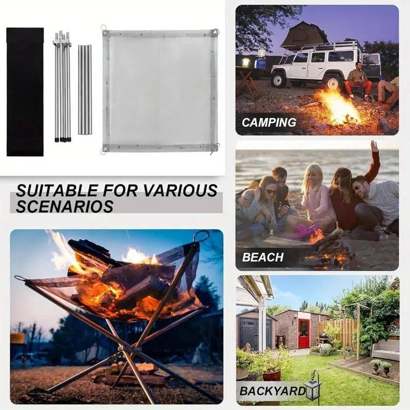 Foldable Campfire Rack, Portable Stainless Steel Mesh Campfire Pit, Outdoor Foldable Firewood Rack, Campfire Rack for Autumn Camping, Barbecue