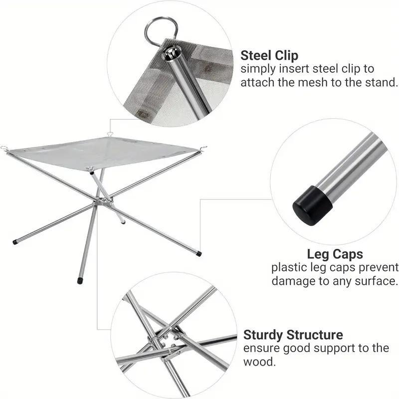 Foldable Campfire Rack, Portable Stainless Steel Mesh Campfire Pit, Outdoor Foldable Firewood Rack, Campfire Rack for Autumn Camping, Barbecue