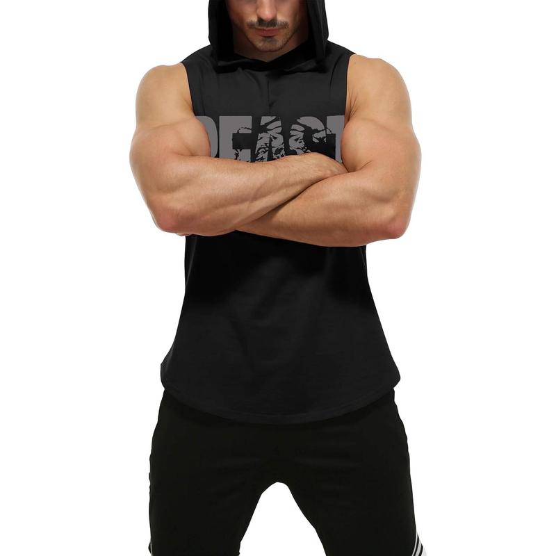 Men's Workout Sleeveless Shirts Muscle Hooded Tank Gym Fitness Quick Dry Sleeveless Hoodies