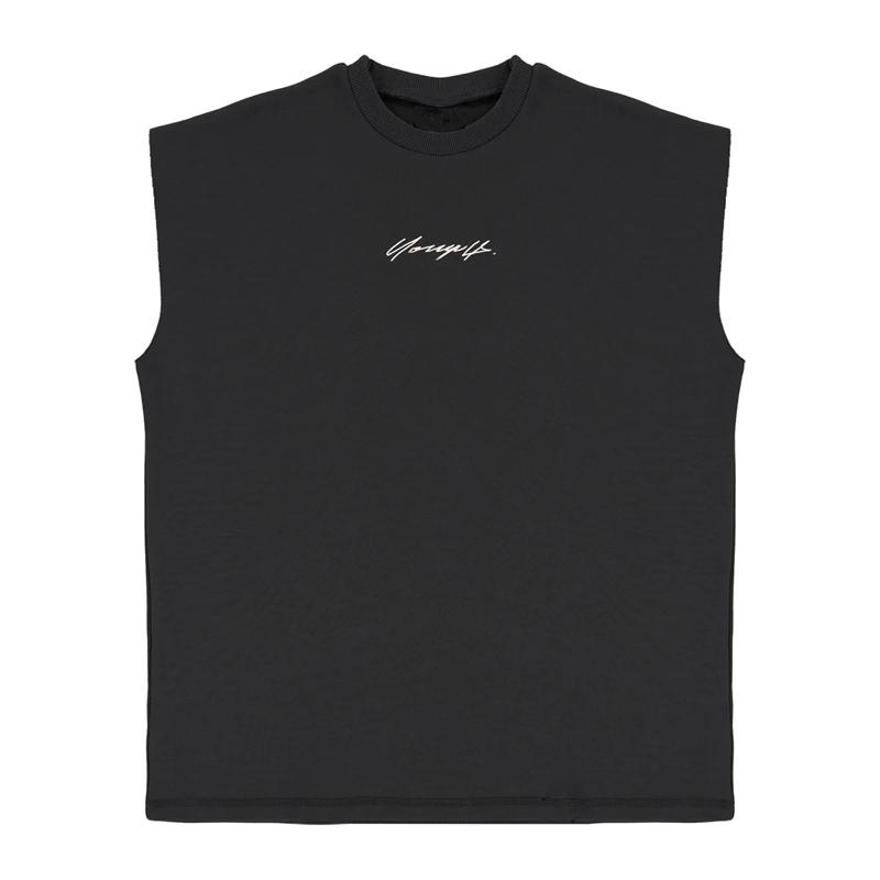 YOUNGLA Gym Sports Fitness Men's Tank Top Cotton round neck oversized sleeveless T-shirt Outdoor Basketball Training Tank Top