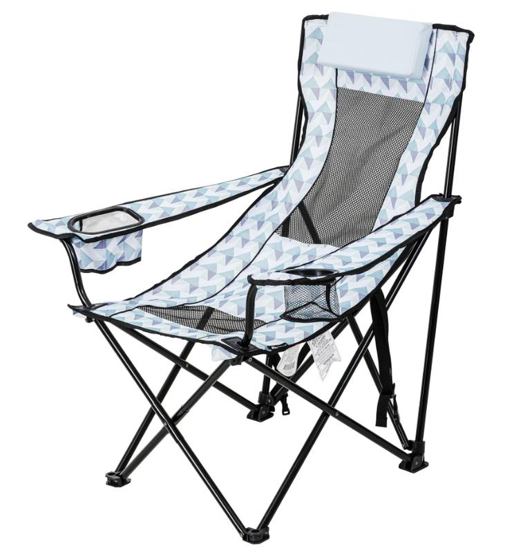 Ozark Trail Lounge Camp Chair,Detached Footrest,Blue and White Design,Padded Headrest,Adult,10.56lbs