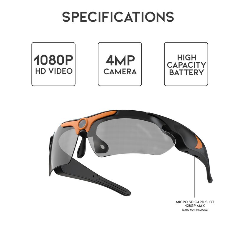 xPOWR Camera Video Sunglasses, 1080P HD Outdoor Sports Smart Glasses with Polarizing Lenses, Film Hands Free for Taking Photo, Hunting, Cycling, Running, Driving, Travel