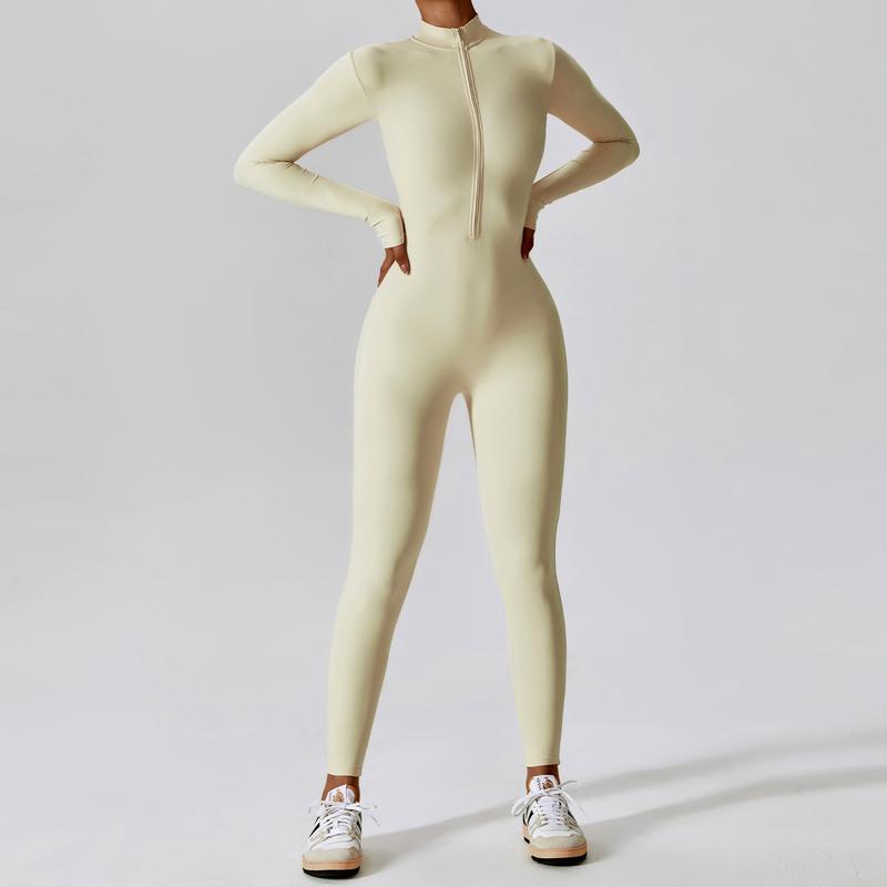 Duttedutta European and American Zipper Nude Feel Long Sleeve Yoga Jumpsuit High Strength Fitness Sports One-Piece Tights