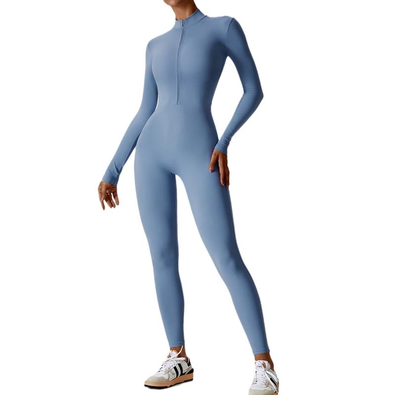 Duttedutta European and American Zipper Nude Feel Long Sleeve Yoga Jumpsuit High Strength Fitness Sports One-Piece Tights