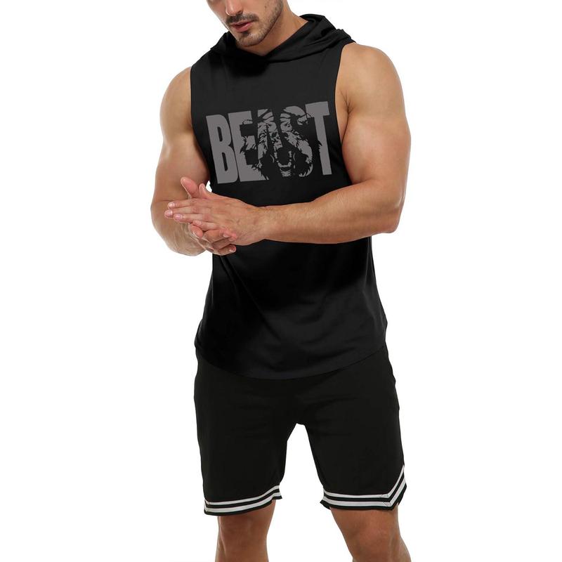 Men's Workout Sleeveless Shirts Muscle Hooded Tank Gym Fitness Quick Dry Sleeveless Hoodies