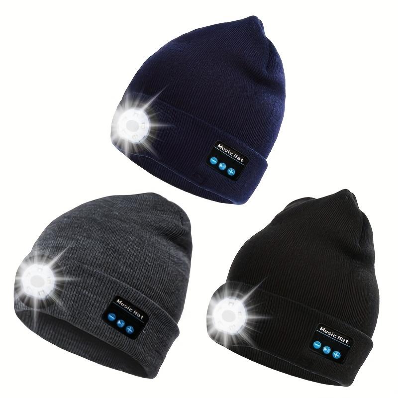 Wireless Beanie Hat with Light - Accessories Headphones - Soft Plush Music Earphones, LED Headwear Light Cap for Night Cycling and Running, Christmas Gift Idea