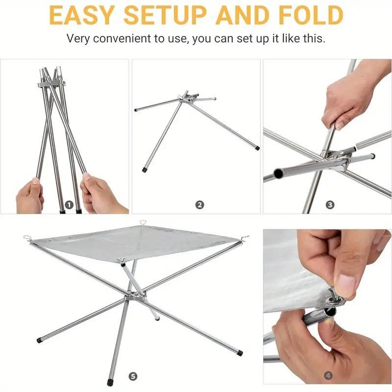 Foldable Campfire Rack, Portable Stainless Steel Mesh Campfire Pit, Outdoor Foldable Firewood Rack, Campfire Rack for Autumn Camping, Barbecue