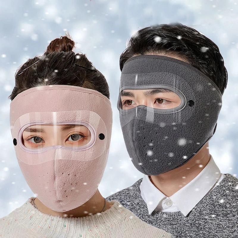 Windproof Face Warm Mask, Winter Breathable Masks, Fleece Face Shield Caps with HD Goggles, Anti-fog Cycling Face Masks, Motorcycle Accessories