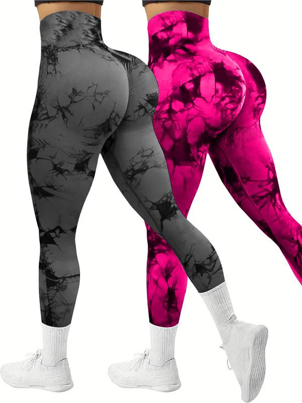 2 Pack Tie Dye High Waisted Comfortable Workout Leggings for Women - Scrunch Rear Lifting Tummy Control Yoga Gym Athletic Pants