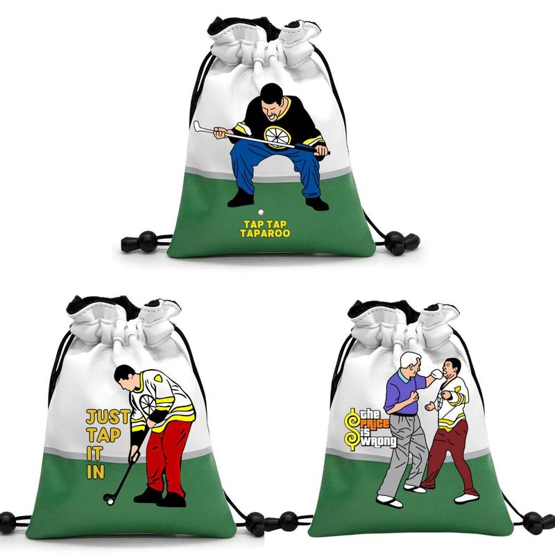 Funny Golf Accessories Pouch, Cartoon Golfers Pattern Drawstring Golf Tee Pouch, Portable Golf Ball Handbag, Golf Accessories Storage Bag, Gift for Golf Dad & Mom