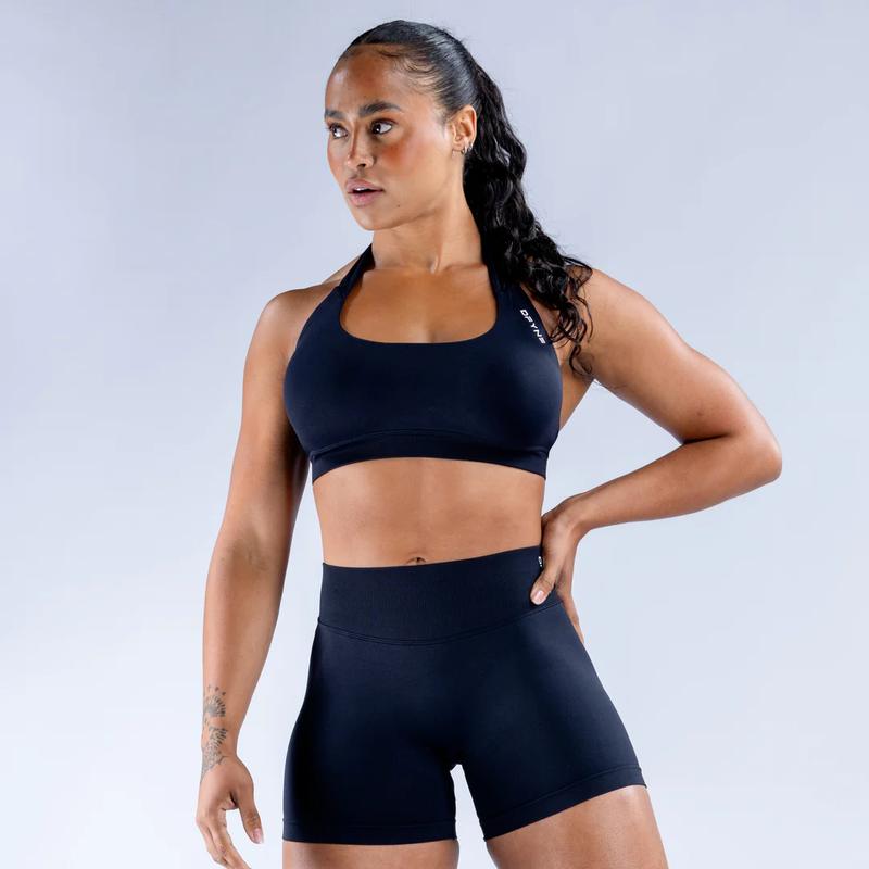 Dfyne Impact Shorts Set for Women | Seamless Yoga Set with Scrunch Shorts & Halter Sports Bra | Workout Fitness Clothes Gym Suit for Active Lifestyles