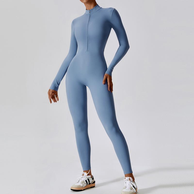 Duttedutta European and American Zipper Nude Feel Long Sleeve Yoga Jumpsuit High Strength Fitness Sports One-Piece Tights