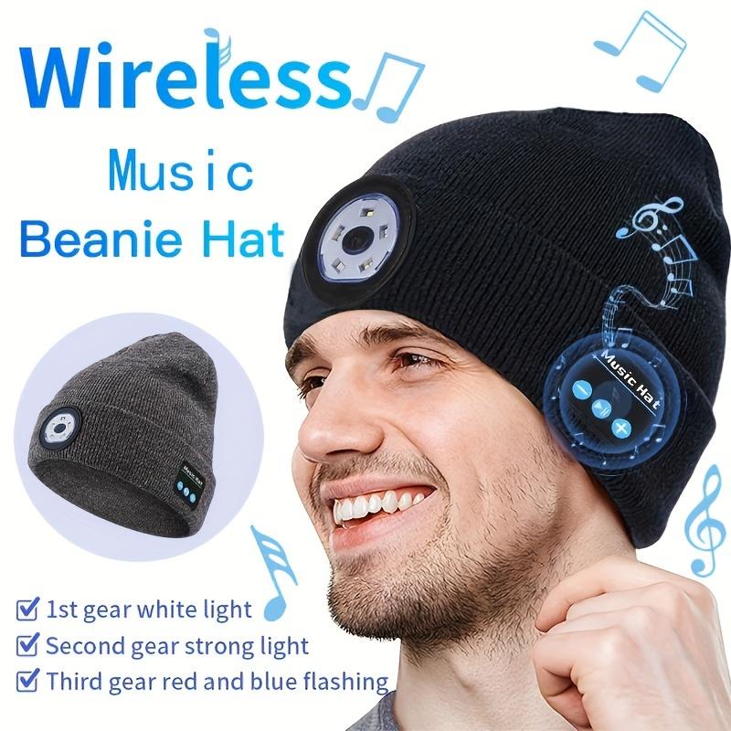 Wireless Beanie Hat with Light - Accessories Headphones - Soft Plush Music Earphones, LED Headwear Light Cap for Night Cycling and Running, Christmas Gift Idea