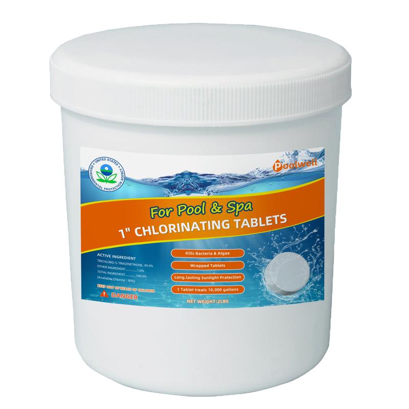 1 Inch Swimming Pool Chlorine Tablets 2 LB ， Slow-Dissolving Long-Lasting Stabilized Chlorine Tabs for Swimming Pool Hot Tub SPA，90% Available Chlorine