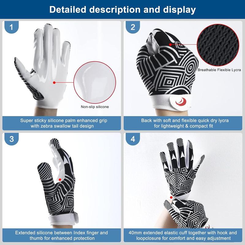 Youth Football Gloves   Grip Receiver Gloves with Super Stick Ability for  Game Experience