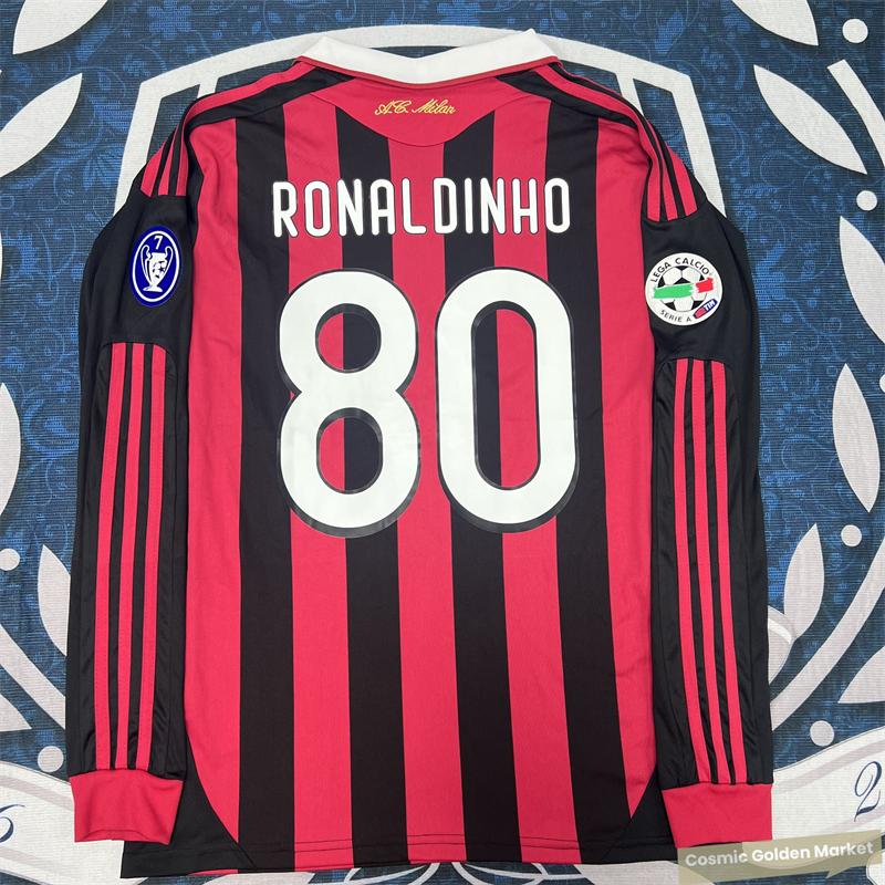 0910  Jerseys Retro Long Sleeve Jersey RONALDINHO #80 long Sleeve Soccer Jerseys