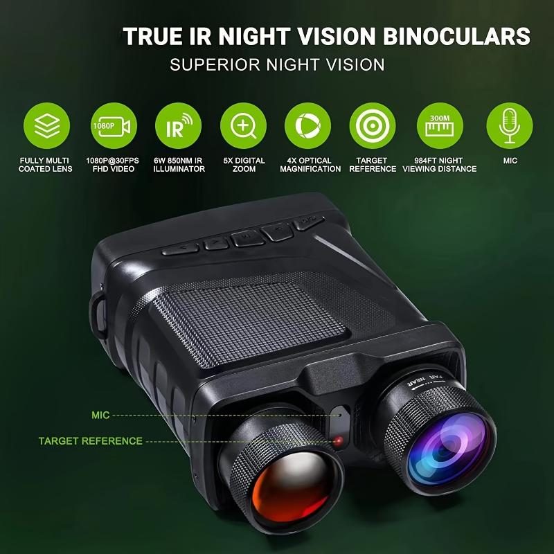 5X Digital Zoom Night Vision Goggles - 1080P HD 850nm Infrared Binoculars Device with 300m Full Dark Range for Outdoor Camping, Nighttime Surveillance, and Wildlife Observation