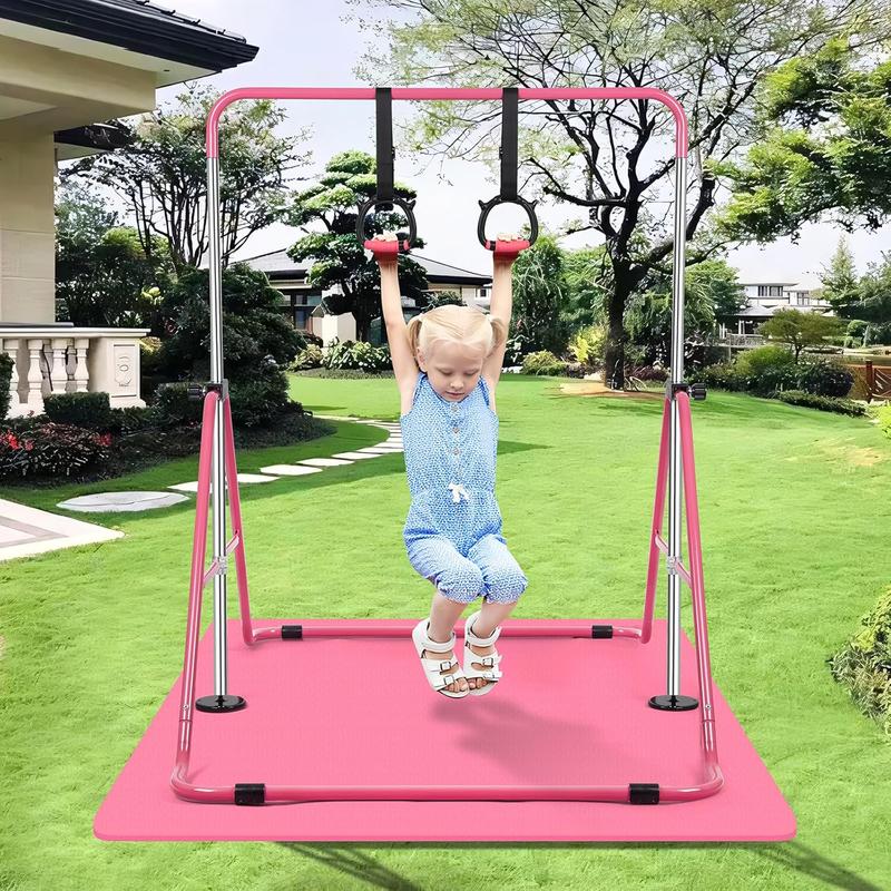 Adjustable Height Gymnastics Horizontal Bars with Rings, Expandable and Portable Folding Monkey Bars for Young Athletes