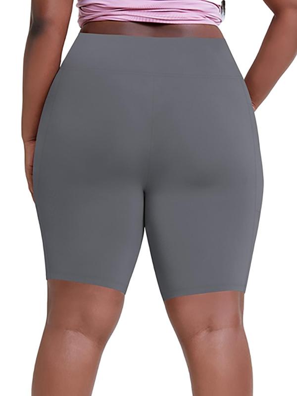  Solid Pocket Sports Shorts, High Stretch Yoga Shorts, Ladies Sportswear for Indoor Outdoor Wear