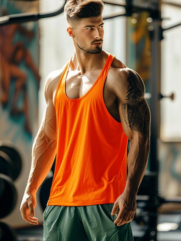 LGBTQ+ Men's Summer Clothes, Solid Racer Back Sports Tank Top, LGBTQ+ Breathable Top for Gym Workout Running, Men Sport & Outdoor Clothing for Summer