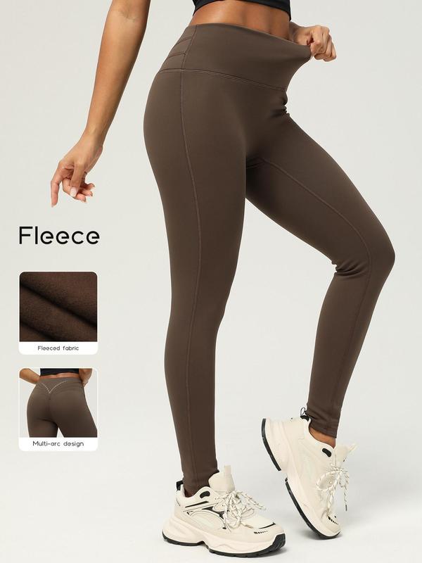 Women's Solid High Waist Thermal Lined Sports Leggings, Casual Comfy Warm Skinny Pants for Yoga Gym Workout Running, Ladies Sportswear for Fall & Winter