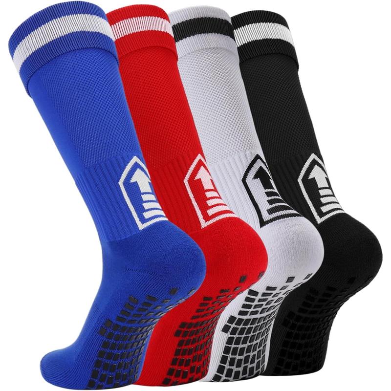 Ultrafun 4 Pairs Kids Soccer Socks with Grip Knee High Non Slip Football Basketball Sports Socks for Boys Girls Aged 8-14 soccer socks