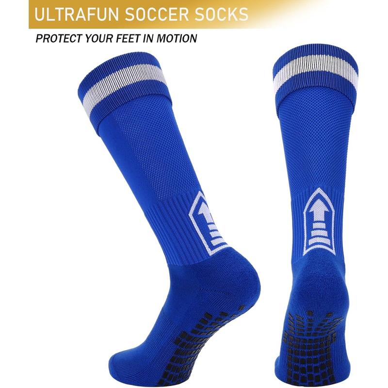 Ultrafun 4 Pairs Kids Soccer Socks with Grip Knee High Non Slip Football Basketball Sports Socks for Boys Girls Aged 8-14 soccer socks