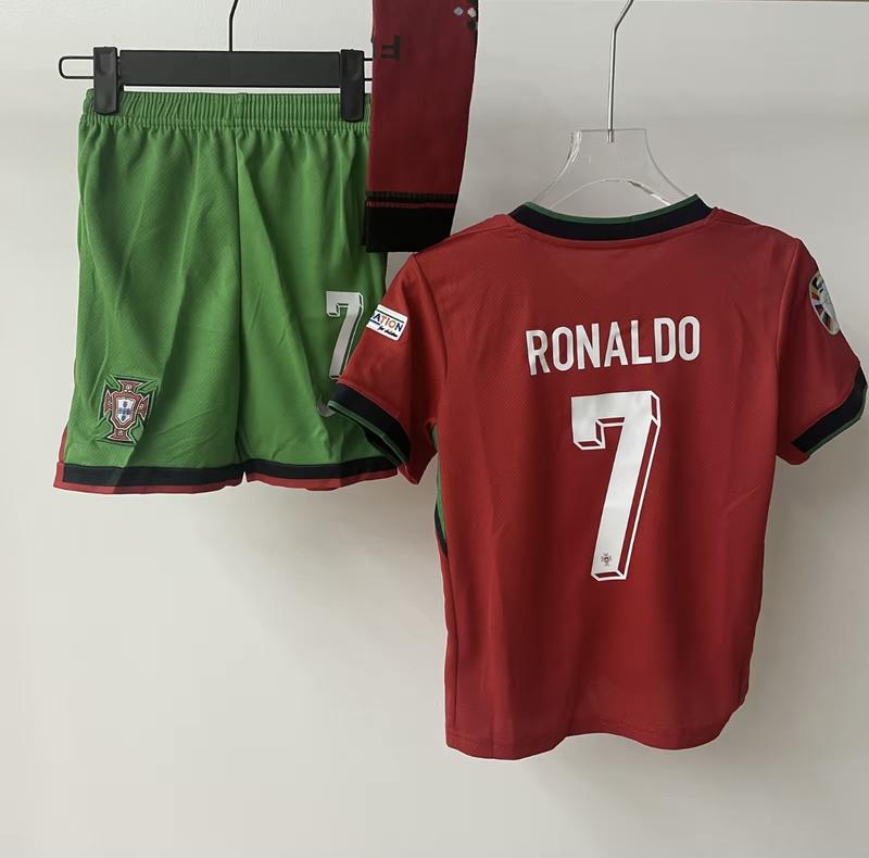 2024 European Cup Portugal Home andaway kit No.7 Ronaldo, Children's suit ShortSleeve Breathable Football Jersey