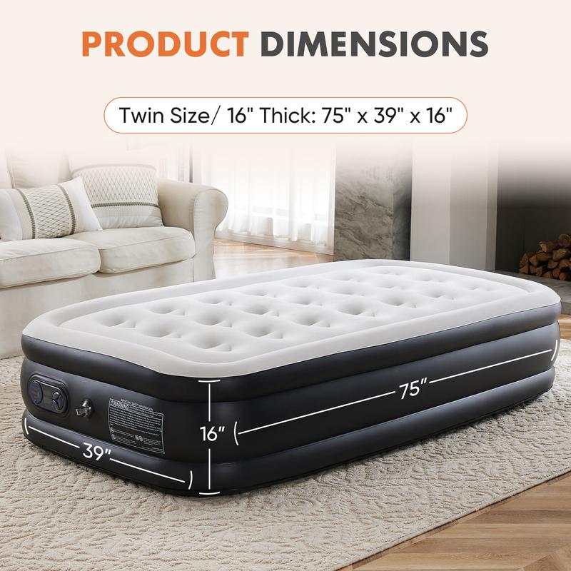 Sweet Furniture Air Mattress - Inflatable Blow Up Mattress Airbed with Built-in High Capacity Pump, Double Height, Adjustable, Non-Slip Bottom Design, Portable for Home or Camping