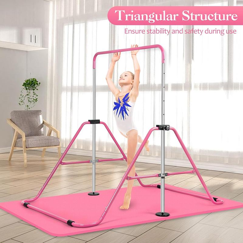 Adjustable Height Gymnastics Horizontal Bars with Rings, Expandable and Portable Folding Monkey Bars for Young Athletes