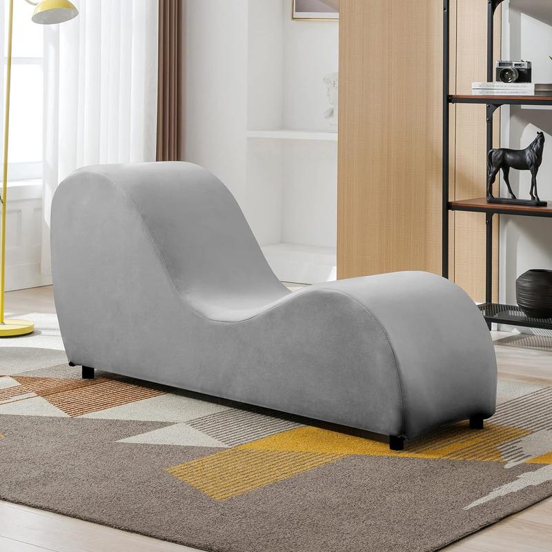 Mjkone Velvet Yoga Chair, Modern Curved Chaise Lounge for Stretching Exercising Relaxation,Light Grey